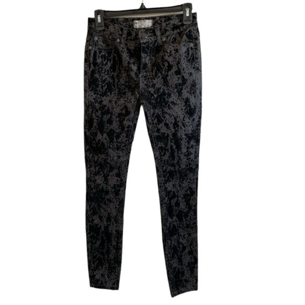 Free People Flocked Velvet Skinny Jeans Charcoal Black Size 24